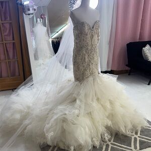Eve of Milady 4343 Elegant Strapless Wedding Gown with Tulle Skirt mermaid